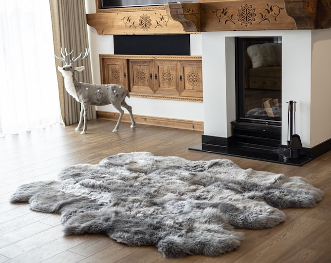 Genuine Natural Gray Sheepskin Rug, Pelt Giant Sheepskin Rug, Large Sheepskin Rug Sheepskin throw Sheep Skin Gray Rug