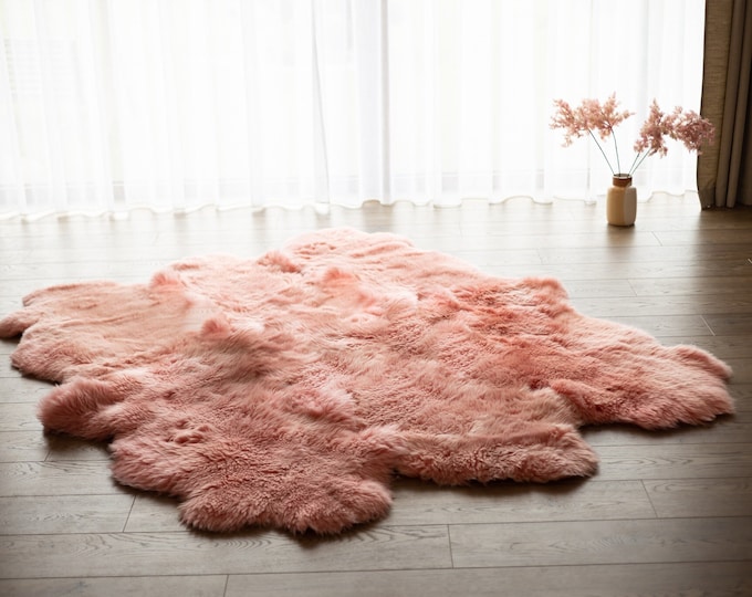 Genuine Natural Baby Pink Sheepskin Rug, Pelt Giant Sheepskin Rug, Large Sheepskin Rug Sheepskin throw Sheep Skin Pink Rug