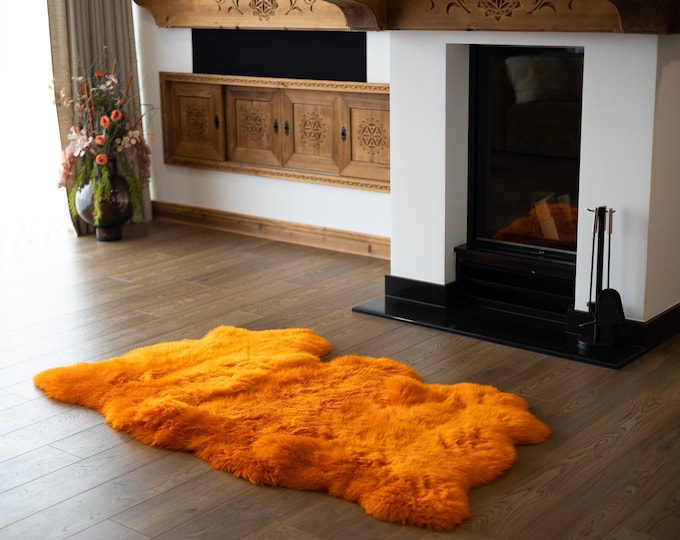 Triple Orange Merino Sheepskin Rug | Long rug | Shaggy Rug | Chair Cover | Area Rug | Orange Rug | Carpet | Orange Throw | Sheep Skin