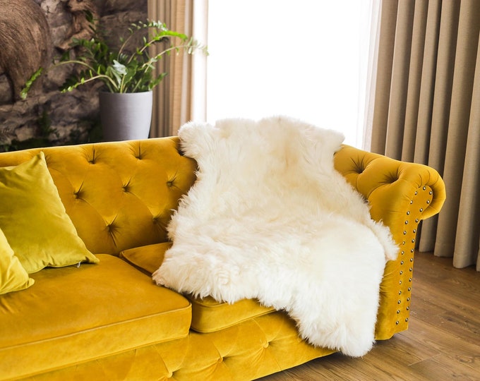 Real Sheepskin Rug Shaggy Rug Chair Cover Scandinavian Home Sheepskin Throw Sheep Skin Creamy White Sheepskin Home Decor Rugs #Mher6