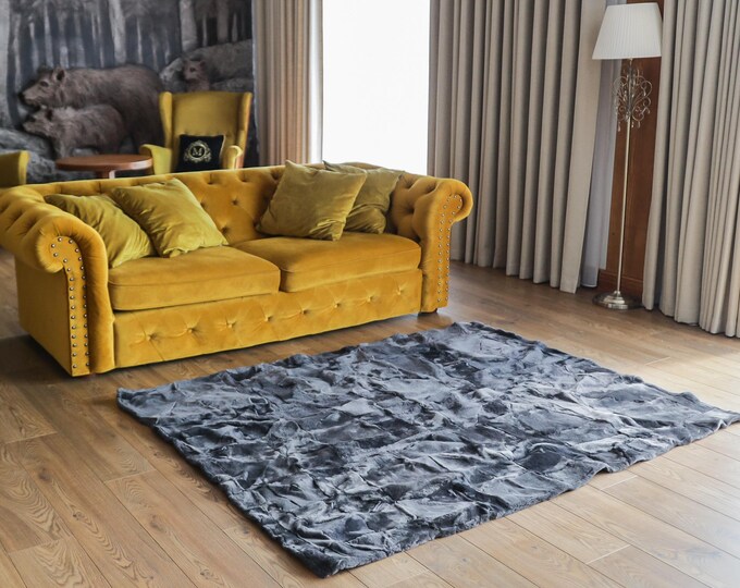 Luxurious Patchwork Toscana Sheepskin Rug Fur Throw | Real Fur Blanket | Sheepskin throw | Graphite Sheepskin Blanket Boho |MFU4