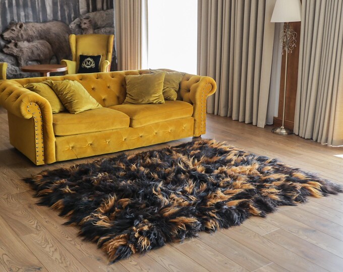 Luxurious Patchwork Icelandic Sheepskin Real Fur Throw Real Fur Blanket Sheepskin throw | Sheepskin Blanket | Black Brown MFU14