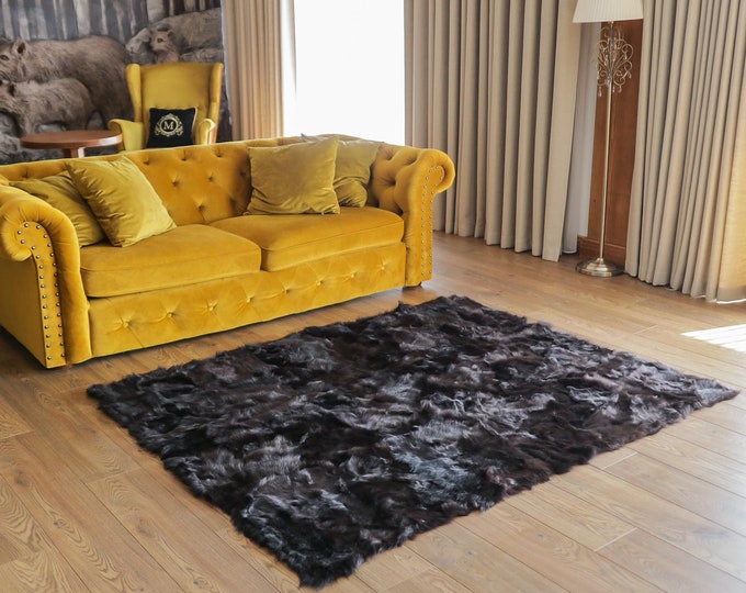 Luxurious Patchwork Toscana Sheepskin Rug Fur Throw | Real Fur Blanket | Sheepskin throw | Chocolate Sheepskin Blanket Boho |MFU9
