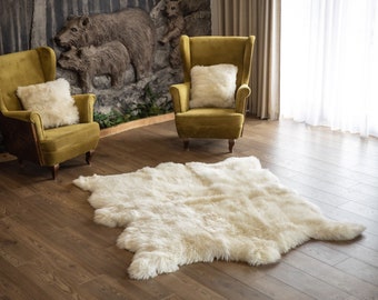 Genuine Natural creamy white Sheepskin Rug, Pelt,  Giant Sheepskin throw  Sexto