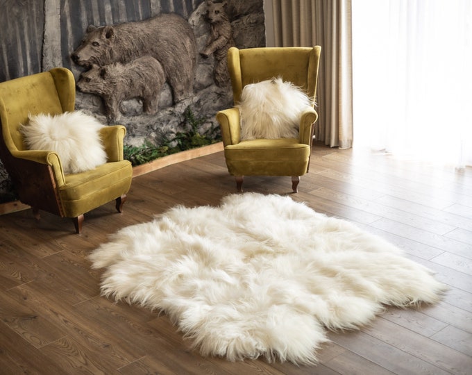 ON SALE Exclusive Genuine Natural rare Icelandic Sheepskin Rug, Pelt, soft long fur Sexto