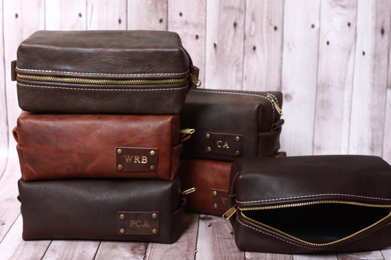 HANDMADE Men's Leather Toiletry Case Dopp Kit Shaving Bag OOAK Groomsmen Present Groomsman Gift Wedding