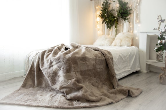 Luxurious Patchwork Toscana Sheepskin | Real Fur Throw | Real Fur Blanket | Sheepskin Throw Taupe | Sheepskin Blanket | Boho Throw FuFu127