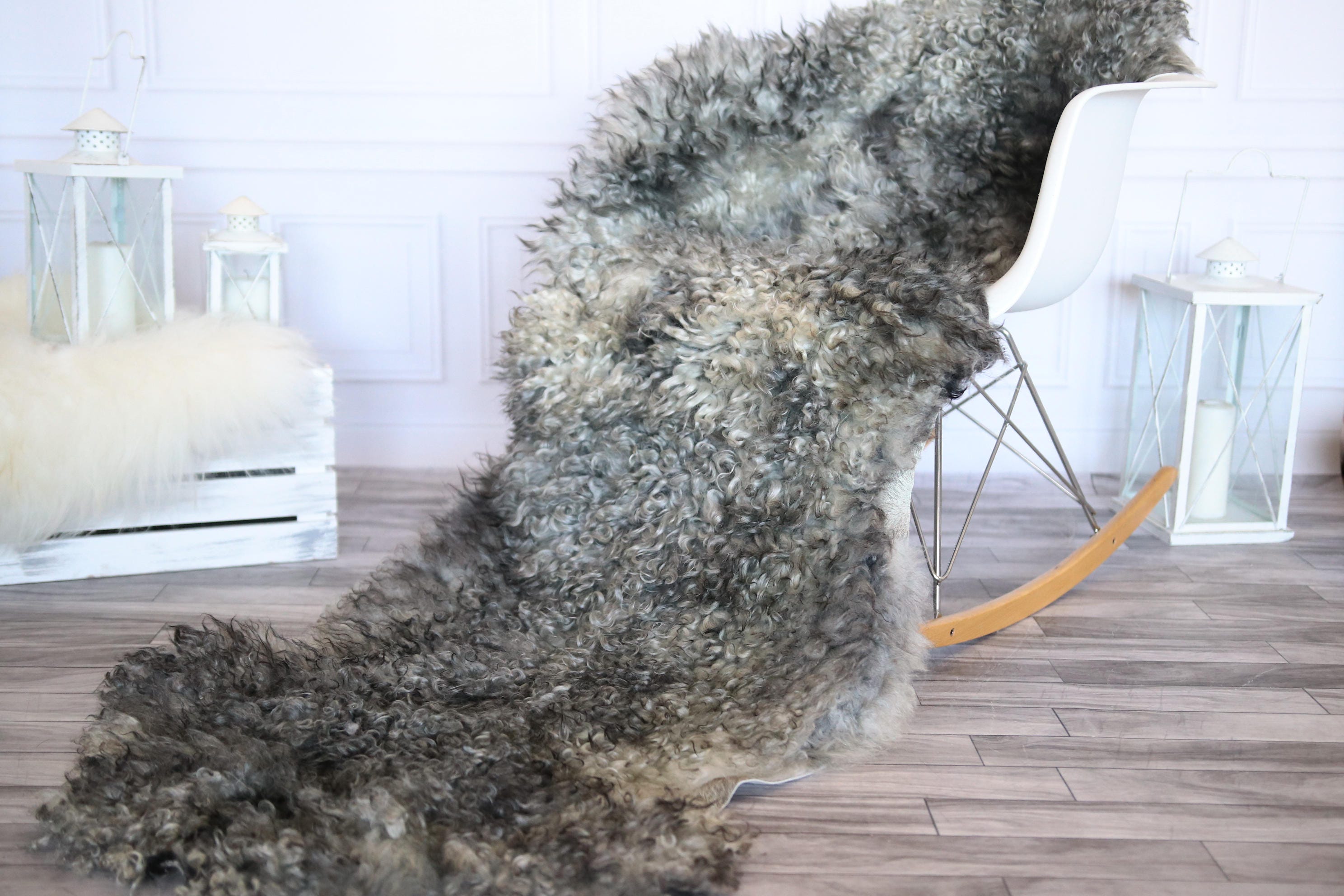 Double Gray Gotland Sheepskin Rug Long rug Shaggy Rug Chair Cover