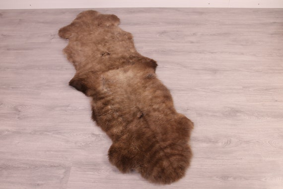 Double Sheepskin Rug Long rug Sheepskin Throw Chair Cover Runner Rug Carpet Brown White Sheepskin Sheep Skin Rug | ŚRSZ4
