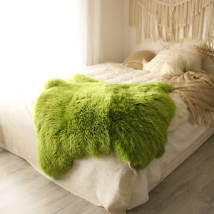 Double Sheepskin Rug | Long rug | Shaggy Rug | Chair Cover | Runner Rug | Green Rug  | Green Sheepskin