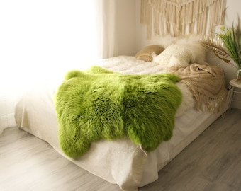 Double Sheepskin Rug | Long rug | Shaggy Rug | Chair Cover | Runner Rug | Green Rug  | Green Sheepskin