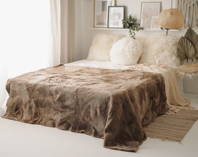 Luxurious Patchwork Toscana Sheepskin Rug Fur Throw | Real Fur Blanket | Sheepskin throw | Cappuccino Sheepskin Blanket Boho |FuFu393