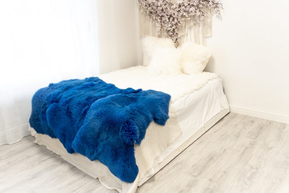 Triple Blue Sheepskin Rug | Long rug | Shaggy Rug | Chair Cover | Area Rug | Blue Rug | Carpet | Blue Throw | Sheep Skin | Blue Sheep Skin