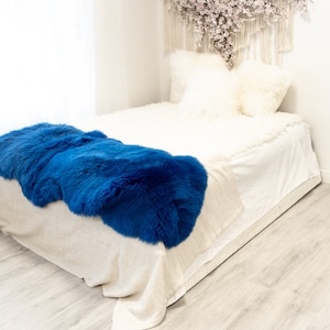 Double Blue Sheepskin Rug | Long rug | Shaggy Rug | Chair Cover | Area Rug | Blue Rug | Carpet | Blue Throw | Sheep Skin