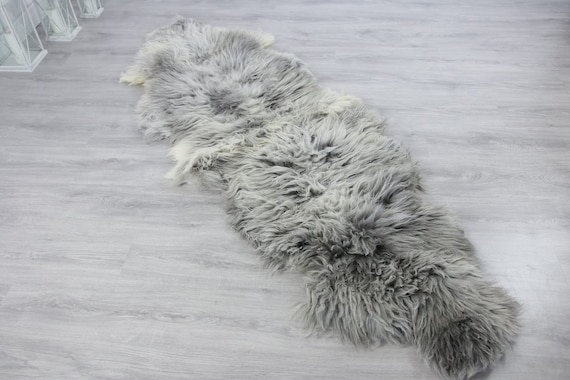 Double XXL Sheepskin Rug | Long rug | Shaggy Rug | Chair Cover | Runner Rug | Carpet | Gray White Sheepskin | Sheepskin Rug | Grayszy5