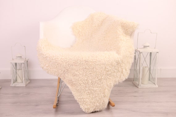 Real Sheepskin Rug Genuine Rare Gotland Sheepskin Rus - Curly Fur Rug Scandinavian Sheepvskin - Beige Sheepskin #4Margot18