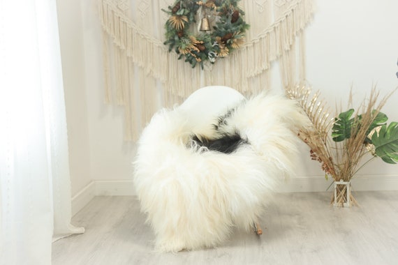 Real Icelandic Sheepskin Rug Scandinavian Decor Sofa Sheepskin throw Chair Cover Natural Sheep Skin Rugs Ivory Black #Iceland115