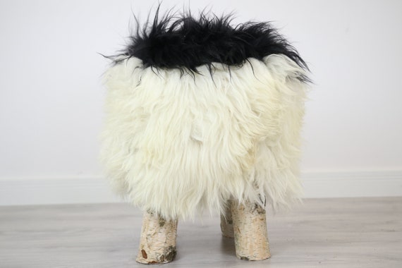 Wood Stool | Fur Stool | Sheepskin pouf |Sheepskin stool | Vanity Stool | Birch tree stool | fur stool