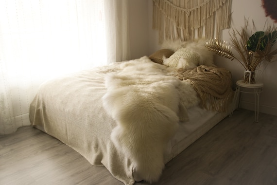 Double Sheepskin Rug | Long rug | Shaggy Rug | Chair Cover | Runner Rug | White Rug | Creamy White Sheepskin
