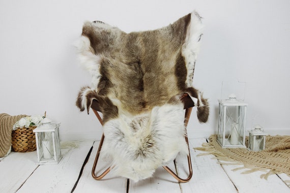 Reindeer Hide | Reindeer Rug | Reindeer Skin | Throw XXL EXTRA LARGE - Scandinavian Style Christmas Decor Brown White Hide #Kre25