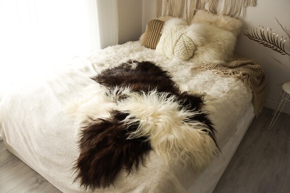 Real Icelandic Sheepskin Rug Scandinavian Decor Sofa Sheepskin throw Chair Cover Natural Sheep Skin Rugs Brown White Fur Rug #Islbeau29