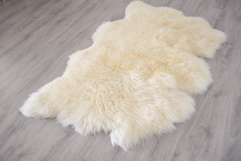 Genuine Natural creamy white Sheepskin Rug, Pelt, Giant Sheepskin throw Octo Deca image 6