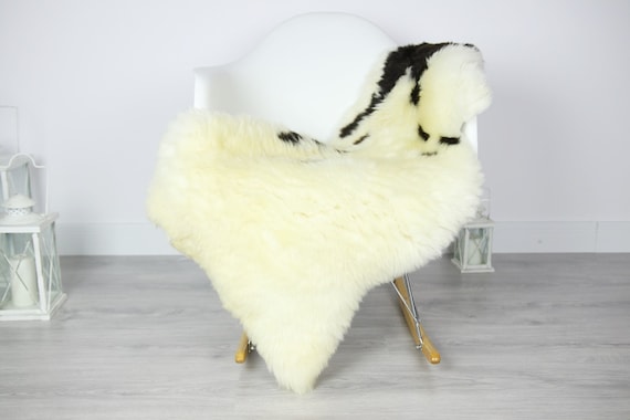 Sheepskin Rug | Real Sheepskin Rug | Shaggy Rug | Scandinavian Rug | Sheepskin Throw Beige Black Sheepskin | SCANDINAVIAN DECOR | #3HER10