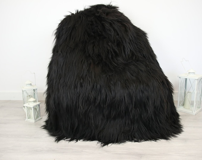 ON SALE Sheepskin Beanbag Black | Sheepskin Bean Bag | Sheepskin Pouf | Bean Bag Huge Bean Bag Furry Bean Bag | Bean Bag | Beanbag