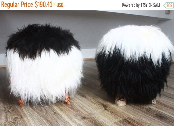 ON SALE WOW! Exclusive Luxury Real icelandic Sheepskin Stool, birch-tree stool, bench, chair, pouf