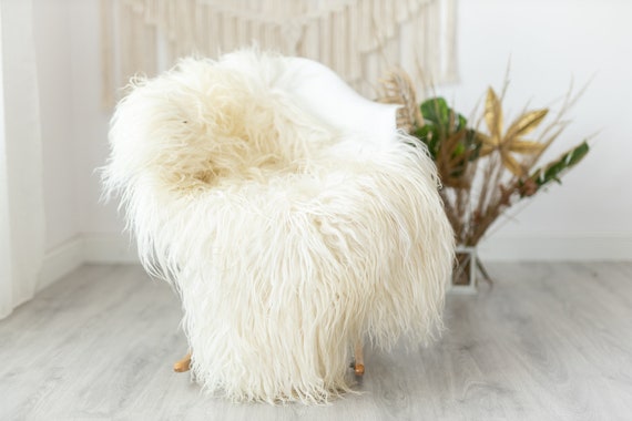 Real Sheepskin Rug Genuine Rare Mongolian Sheepskin Rus - Curly Fur Rug Scandinavian Sheep skin - Ivory Beige Curly Sheepskin #Krecisl2