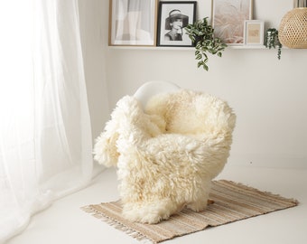 Real Sheepskin Rug Genuine Rare Gotland Sheepskin Rus - Curly Fur Rug Scandinavian Sheep skin - Ivory Sheepskin #G10