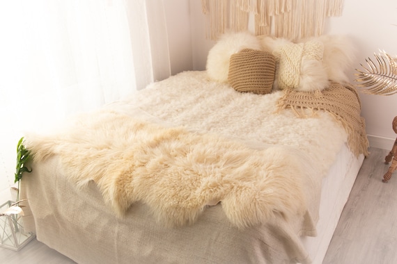 Double Sheepskin Rug | Long rug | Shaggy Rug | Chair Cover | Runner Rug | Ivory Rug | Beige Sheepskin