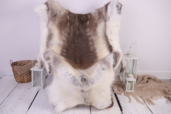 Reindeer Hide | Reindeer Rug | Reindeer Skin | Throw XXL EXTRA LARGE - Scandinavian Style Christmas Decor Brown White Hide #Lre8