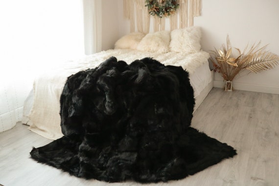 Luxurious Patchwork Toscana Sheepskin Real Fur Throw | Real Fur Blanket | Sheepskin throw | Boho Throw | FUFU12