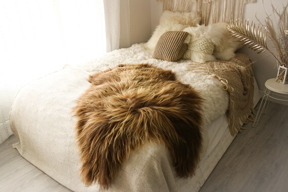 Real Icelandic Sheepskin Rug Scandinavian Decor Sofa Sheepskin throw Chair Cover Natural Sheep Skin Rugs Brown Fur Rug #Islbeau9