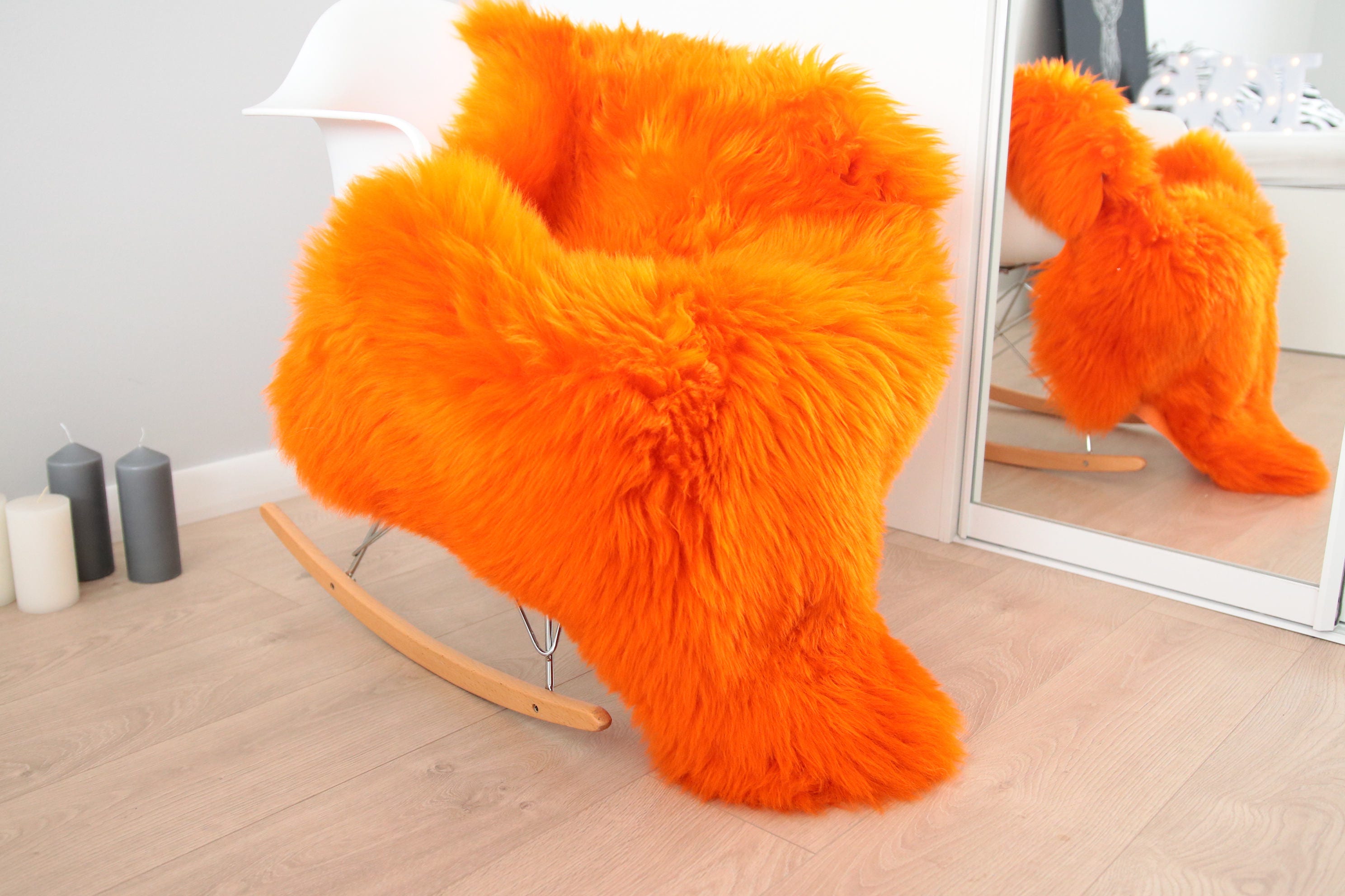 Genuine Natural Orange Sheepskin Rug Sheepskin Throw Scandinavian Style