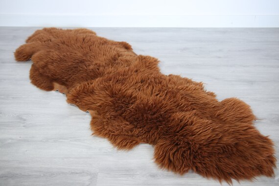 Double Sheepskin Rug Long rug Sheepskin Throw Chair Cover Runner Rug Carpet Copper Sheepskin Sheep Skin Rug | 2double1