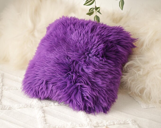 Purple Sheepskin Pillow  Beautiful Natural Vine Real Sheepskin Decorative Cushion Both Side Fur Scandinavian Style