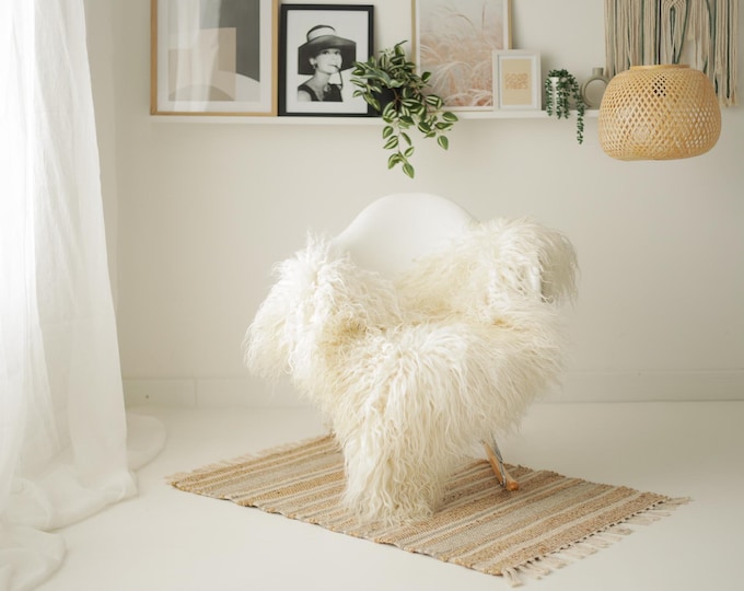 Real Icelandic Sheepskin Rug Scandinavian Decor Sofa Sheepskin throw Chair Cover Natural Sheep Skin Rugs Ivory Black #Iceland1656