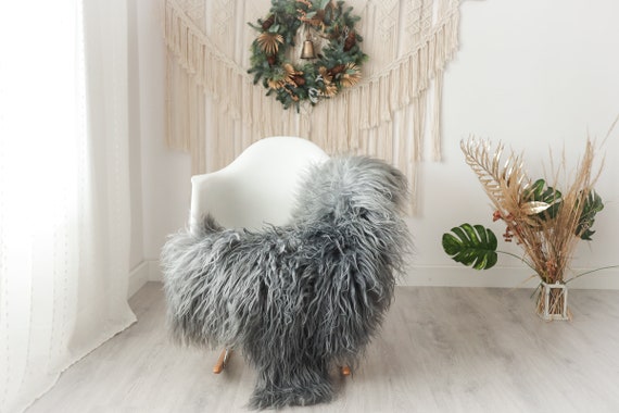 Real Icelandic Sheepskin Rug Scandinavian Decor Sofa Sheepskin throw Chair Cover Natural Sheep Skin Rugs Gray #Iceland26