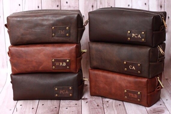 HANDMADE Men's Leather Toiletry Case Dopp Kit Shaving Bag OOAK Groomsmen Present Groomsman Gift Wedding