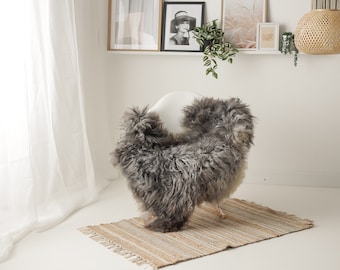 Real Sheepskin Rug Genuine Rare Gotland Sheepskin Rus - Curly Fur Rug Scandinavian Sheep skin - Gray Sheepskin #G19