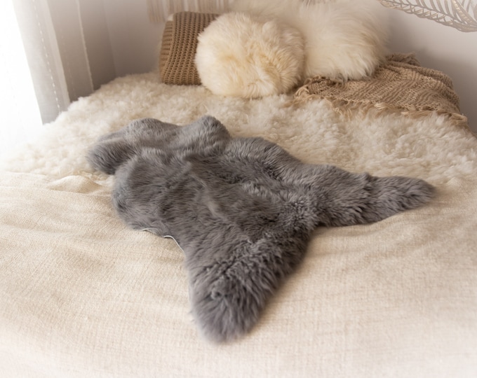 Real Sheepskin Rug Shaggy Rug Chair Cover Sheepskin Throw Sheep Skin Gray dyed Sheepskin Home Decor Rugs #KWAHER11
