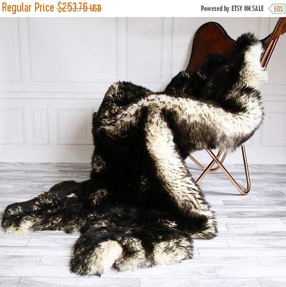 ON SALE Quatro Sheepskin Rug | Long rug | Shaggy Rug | Chair Cover | Area Rug | Black Rug | Carpet | Black Sheepskin