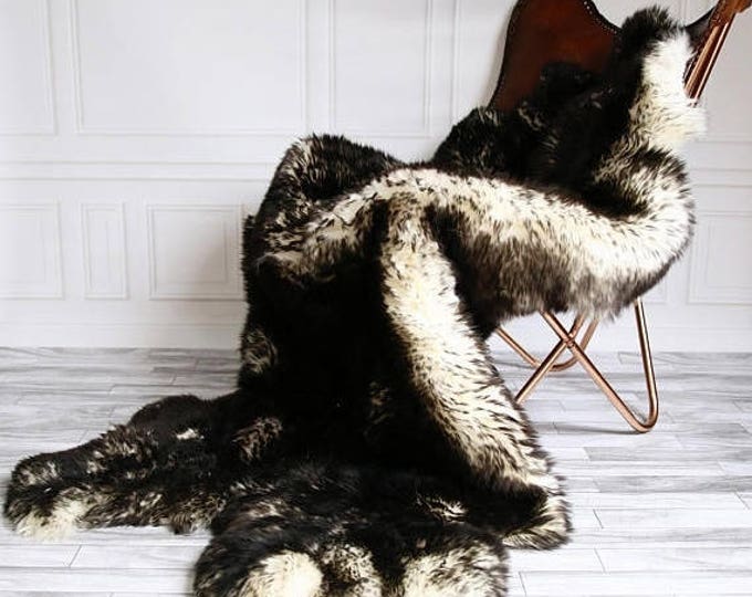 ON SALE Quatro Sheepskin Rug | Long rug | Shaggy Rug | Chair Cover | Area Rug | Black Rug | Carpet | Black Sheepskin