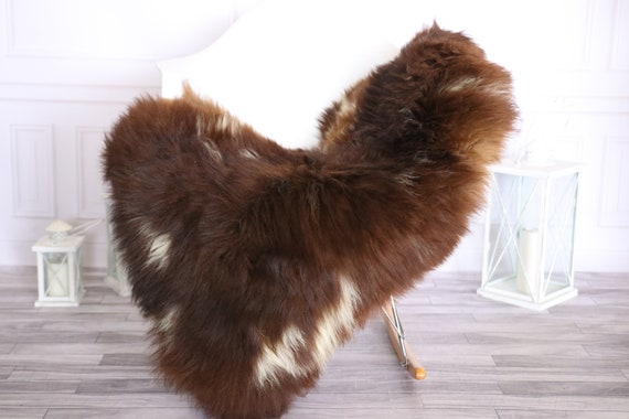 Sheepskin Rug | Real Sheepskin Rug | Shaggy Rug | Scandinavian Rug | | SCANDINAVIAN DECOR | Brown White Sheepskin #OLHER23