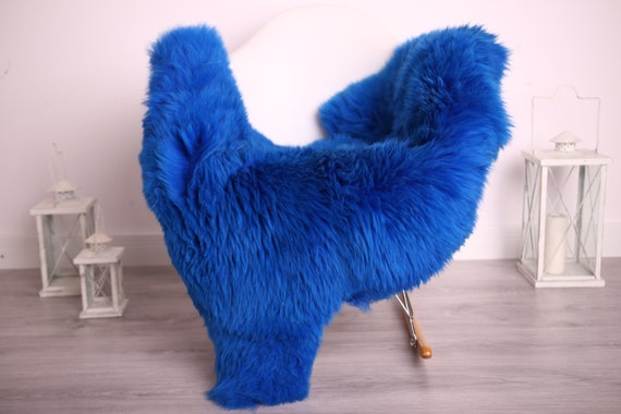 Real Sheepskin Rug Shaggy Rug Chair Cover Sheepskin Throw Sheep Skin Blue Sheepskin Home Decor Rugs #9her12