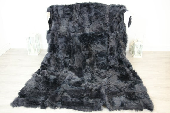 Luxurious Toscana Sheepskin Real Fur Throw | Real Fur Blanket | Sheepskin throw | Gray Throw