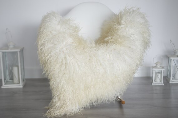 Real Sheepskin Curly Rug Genuine Rare Mongolian Sheepskin Rug - Curly Fur Rug - Natural Sheepskin - Ivory Sheepskin #1got2