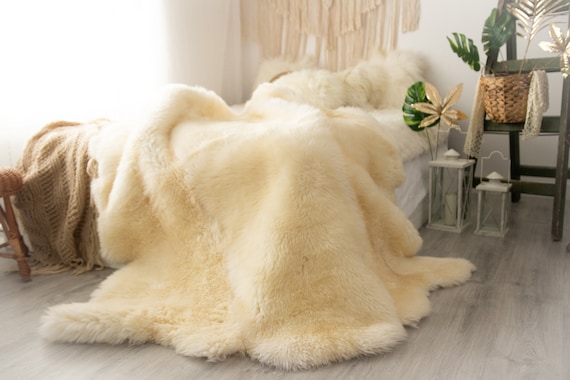 Real Fur Sheepskin Throw Super Large Sheepskin Rug Boho Blanket Merino 